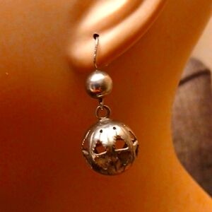Solid Sterling Ball Dangle Earrings Vintage Cutout Design